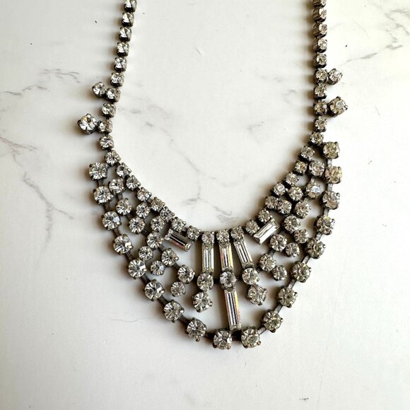Vintage 1940s Rhinestone Bib Necklace 15.5" - Picture 3 of 8